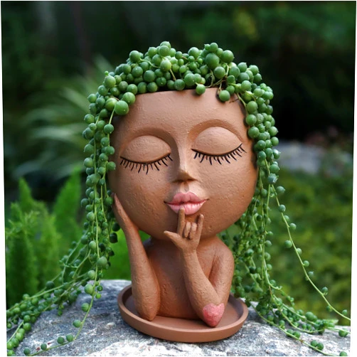 Dolkgy Face Flower Pots Head Planter, Dolkgy Cute Resin Face Planters for Indoor Outdoor Plants, Macetas para Plantas Funny Head Plant Pot Face Vase