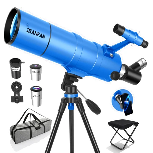 Dianfan Telescope for Kids & Adults, 90mm Aperture 550mm Astronomical Professional Telescope for Adults High Powered, Portable Travel Telescopes for Beginners with Tripod & Adapter, Bag, Folding Stool