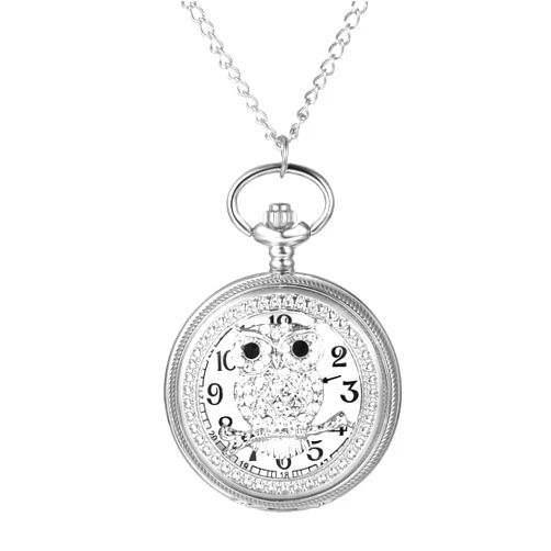 JewelryWe Vintage Pocket Watch Novelty Owl Locket Pendant Watch Steampunk Quartz Necklace Watch with 31.5 Inch Chain