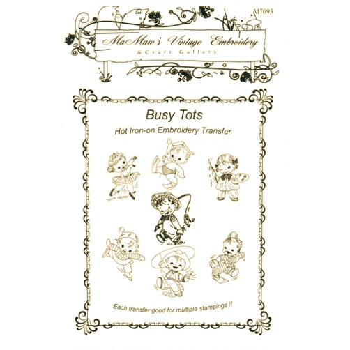 Mamaw's Vintage Embroidery Busy Tots Children at Play Hot Iron Embroidery Transfers