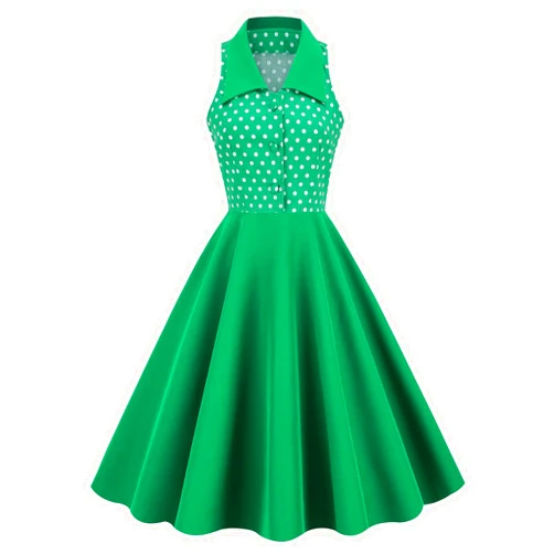 IWEMEK Women 50s 60s Vintage Sleeveless Cocktail Swing Dress 1950s Polka Dot Floral Audrey Rockabilly Prom Party Dress with Belt