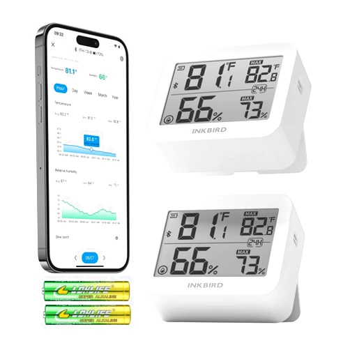 INKBIRD ITH-13-B Hygrometer Thermometer 2-Pack Indoor Room Temperature Humidity Monitor with App Notification Mini Bluetooth Digital Humidity Sensor with Data Storage for Home Incubator Greenhouse