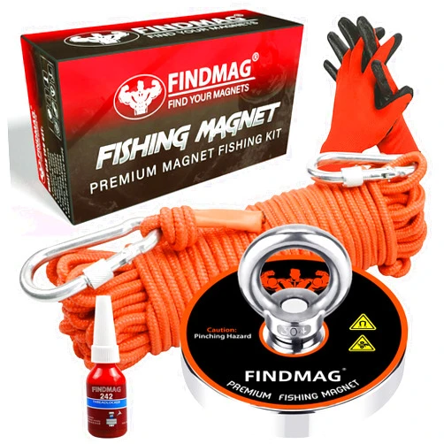 FINDMAG 1000 LBS Pulling Force Magnet Fishing Kit Fishing Magnets with Rope, Premum Kit for Retrieving in River and Magnet Fishing - 3.54 inch (90 mm) Diameter