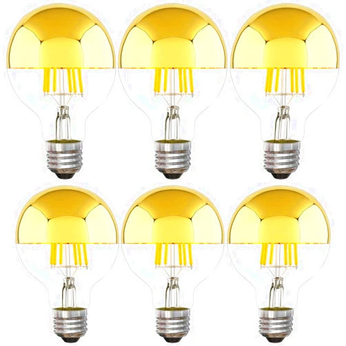 ARGANOL Half Chrome Light Bulb, Dimmable Gold Tipped Light Bulb 5000K Daylight, 6W LED (60 Watt Equivalent), G25 Globe Vintage LED Edison Bulb, Anti-Glare, Decorative Filament Bulb, E26 Base Pack of 6