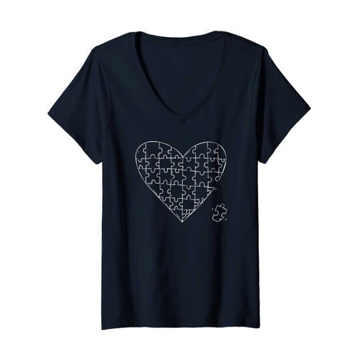 Bäume Wald, Natur Geschenke, lustige Sprüche Womens Funny heart puzzle comic design for men, women and children V-Neck T-Shirt