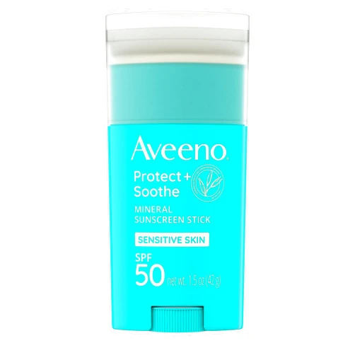 Aveeno Protect + Soothe Mineral Sunscreen Stick for Sensitive Skin, SPF 50, Water-Resistant for 80 minutes, Face & Body Sunscreen with Zinc Oxide & Oat, Fragrance-Free, Travel Size, 1.5 OZ