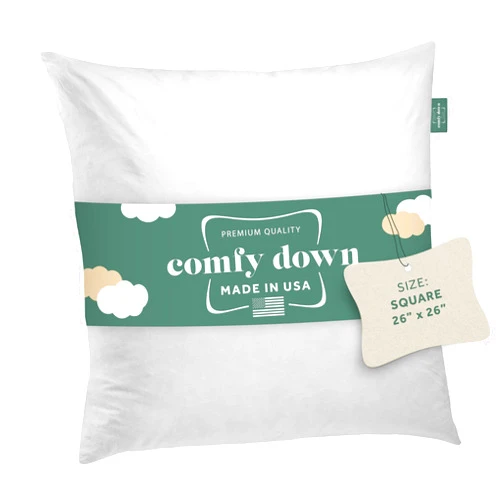 ComfyDown 26x26 Decorative Throw Pillow Insert, Down and Feathers Fill, 100% Cotton Cover 233 Thread Count, Square Pillow Insert - Made in USA