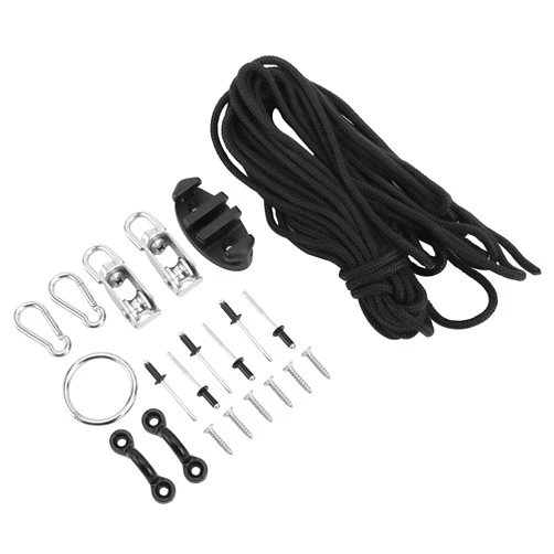 Amarine Made Marine Kayak Canoe Anchor Trolley Kit with Trolley Line Rope Zig Zag Cleat Pulley Block Rigging Ring Nylon Pad Eyes Snap Hooks and Mounting Hardware