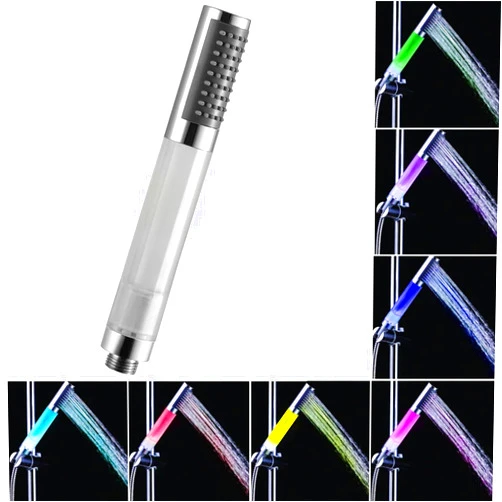 FUUBAMB00 Colorful Led Shower Head Round Rod Handheld Shower Nozzle 7 Colors Color-Changing Automatically Showerheads Bathroom