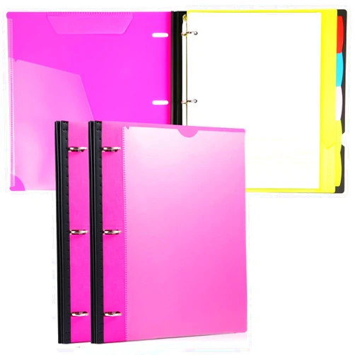 MAKHISTORY All-in-one Telescoping Binder Notebook 2PCS, Refillable 3 Ring Binder with Clear Front Cover+Catalog Pocket+5 Subject Dividers+1 Movable Pocket Folder+60 Sheets Notepaper, Pink