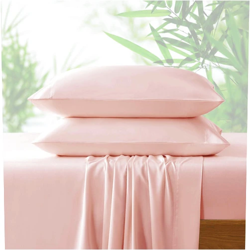 NATUREFIELD 4Pcs Cooling Sheets Set Full Size Rayon Derived from Bamboo Bed Sheets Soft Breathable 1 Flat Sheet, 1 Fitted Sheet, 2 Pillowcases Pink