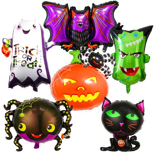 Govpy Large Halloween Foil Balloons Kit, Pack of 6 XXL Ghost Cat Spider Pumpkin Bat Green Monster Head Mylar Happy Halloween Decor Balloon Set for Kids Horror Theme Trick or Treat Party Decorations Supplies