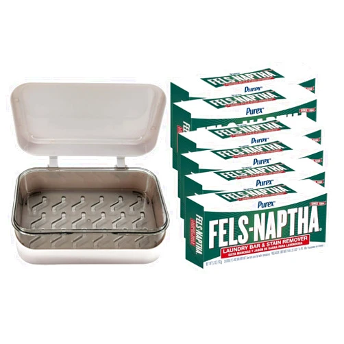 BlehBlu Fels Naptha Laundry Stain Remover Detergent Bar 5oz (Pack of 6) with BlehBlu Soap Box