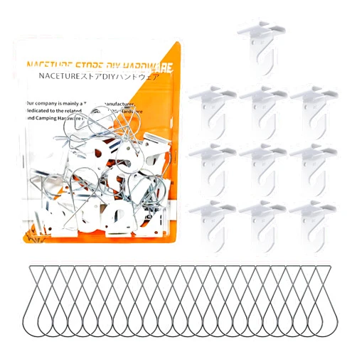 NACETURE 30 PCS Drop Ceiling Hook for Hanging – 10 Pack White Heavy Duty Ceiling Hooks & 20 Pack Drop Ceiling Clips Suspended Ceiling Decorations Tile Hanger for Classroom Office Home Wedding (30)