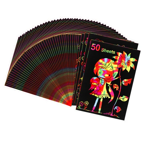 Generic Rainbow Scratch Art, 50 Sheets of Black Scratch Off Paper for Kids, Arts and Crafts Supplies for Kids, Scratch Art Kit, Drawing Pads for Kids, Stocking Stuffers or Art Party Favors