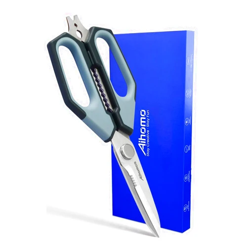 Aihomo All Purpose Kitchen Scissors with Herb Stripper, Nordic-Style Shears TPR Soft Comfort Handle, Detachable Cooking Scissors, Sharp Micro-Serrated Blade for Food Chicken Meat Herb Packaging