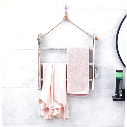 HoreZer Towel Rack Ladder Wall-Mounted,Ladder Hand Towel Rack for Bathroom,Rustic Hanging Towel Rack,Towel Ladder Storage Rack,Hanging Blanket Ladder for Living Room Farmhouse