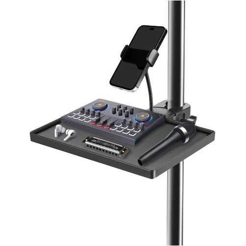BILIONE Mic Stand Tray with Gooseneck Phone Holder, 10.6