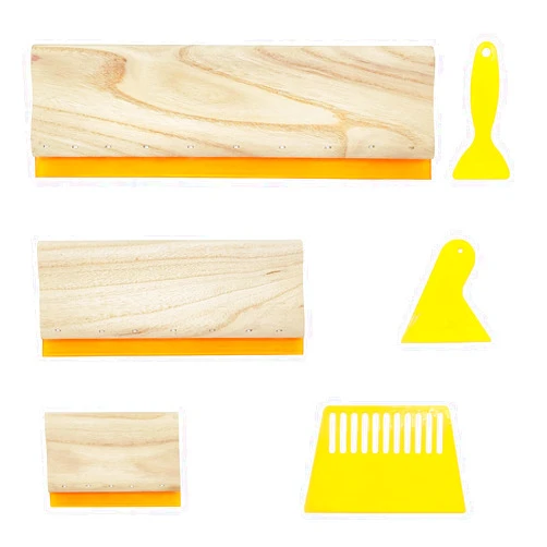 ZLY 6 PCS 6 Sizes Screen Printing Squeegee,3 Sizes 75 Durometer Wooden Ink Scraper for Screen Printing Fabric (3.93, 9.84, 13.77 inch),3 Sizes Plastic Ink Scraper (3.74, 3.93, 4.92 inch)