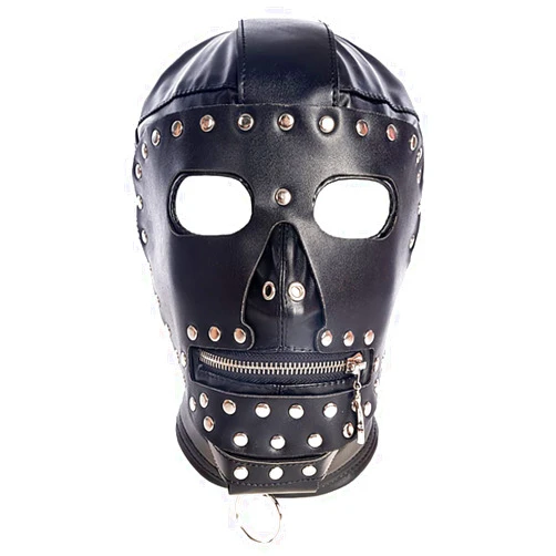 Generic Alluring Black Leather Eye-opening Zipper Mouth Headgear - Perfect for Halloween and Cosplay