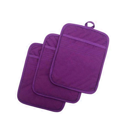 Anyi Pot Holders for Kitchen Heat Resistant, Cotton Hot Pads for Kitchen Counter Table, Purple Kitchen Pot Holders with Pocket