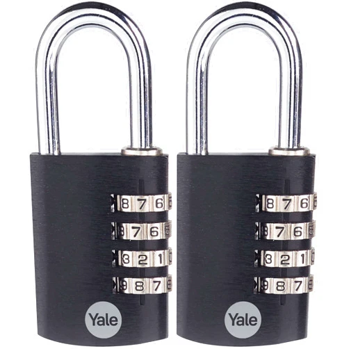 Yale 2 Pack 4 Digit Combination Lock Outdoor Waterproof Padlock for School Gym Locker, Sports Locker, Fence, Toolbox, Gate, Case, Hasp Storage (Black)