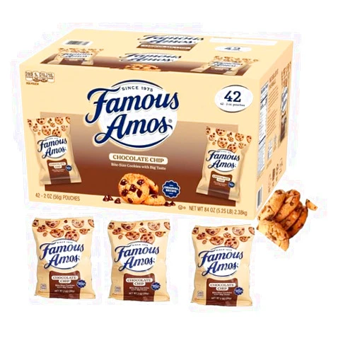 Generic Classic Bite-Size FamousAmos Chocolate Chip Cookies, 2 oz Individual Bags | (42 - Count Chocolate Chip Cookies)