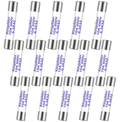 Kingdder 15 Pieces FF10A 600v Multimeter Fuses Dc DMM Fuses Fast Blow Action 10A Multimeter Fuses Brass Made Ceramic Fuses for DC DMMs, 6.3 x 32 mm