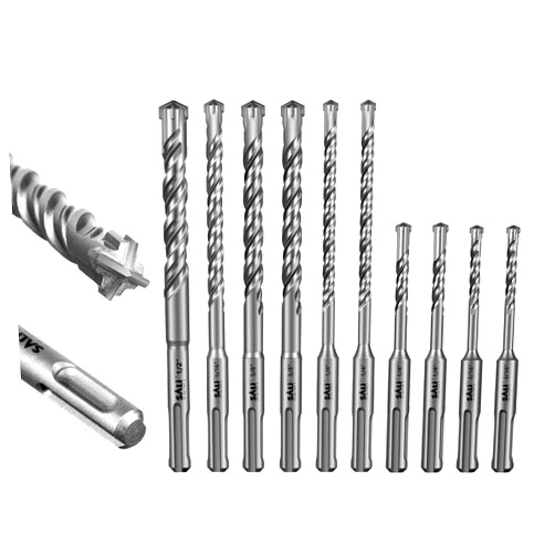 SALI 10PCS SDS Plus Rotary Hammer Drill Bit Set Concrete Drill Bit Kit Cross-Type Double Thread Carbide Material Suitable for Concrete, Brick, Cement Walls, Stone, Hammer Drill Bits for Concrete