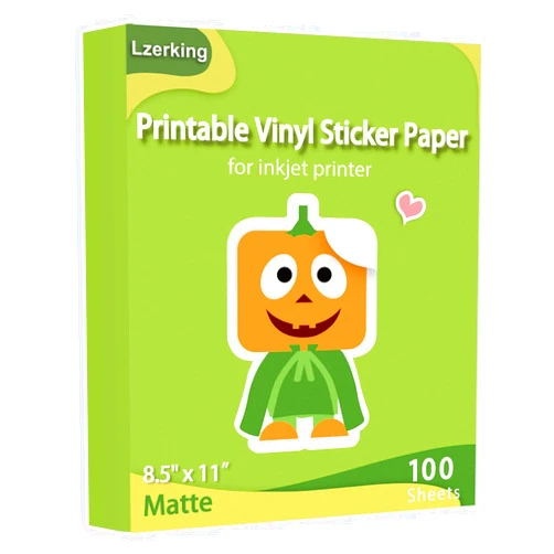 Lzerking Printable Vinyl Sticker Paper for Inkjet Printer 100 Sheets Matte White Waterproof 8.5x11 Inches
