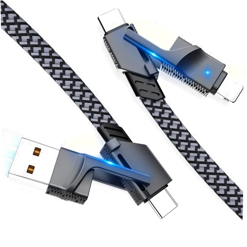 Bobosogo 2Pack 4 in 1 USB C Cable for Lightning Cable, 60W Dual USB C Cable 6FT Flat Braided Fast Charging Cord with L/Type C/USB A Multi Ports for iPhone 16 15 14 Pro Max Plus/i-Pad/Samsung/MacBook