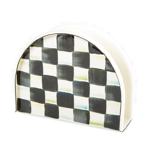MACKENZIE-CHILDS Enamel Napkin Holder, Kitchen Napkin Holder for Table and Countertop, Black-and-White Courtly Check