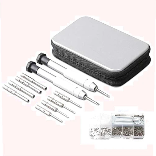 IGeyzoe Precision Screwdriver Set, Eyeglass repair kit with 10-style screwdrivers/nose pads/4 in 1 portable screwdrivers/ear hook/tweezer for eyeglasses sunglass watch calculator (with 70-style screws)