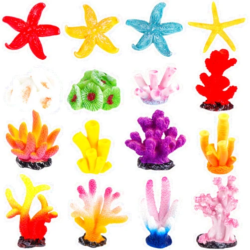 RUSUANJUN 16 Pcs Artificial Coral Plant Aquarium Decorations Coral Reef Decor Premium Quality Artificial Craft Resin Multicolor Aquarium Decor for Fish Tank Aquarium Landscape