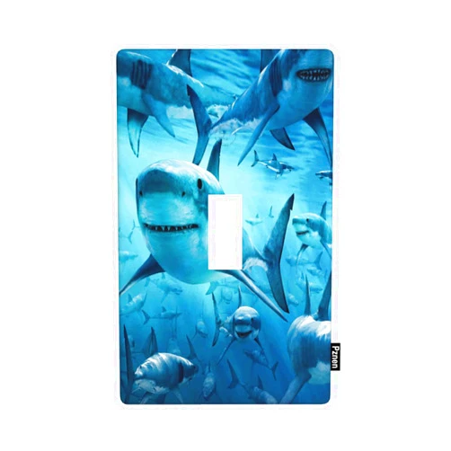 Pznen Shark 1 Gang Toggle Wall Plate Undersea Huge Sharks Ocean Fishes Nautical Coastal Blue Single Toggle Light Switch Cover Standard Receptacle Plug Cover 4.5