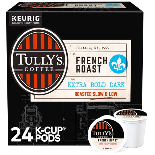 Tully's Coffee French Roast, Single-Serve Keurig K-Cup Pods, Dark Roast Coffee, 24 Count