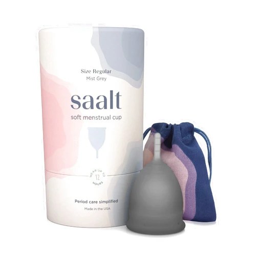Saalt Soft Menstrual Cup - Super Soft and Flexible - Best Sensitive Cup - Wear for 12 Hours - Tampon and Pad Alternative (Grey, Regular)