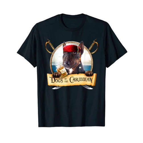Funny Pirate Dog costume for Halloween & Christmas Dogs of the Caribbean - Cute Tromed Bull Terrier T-Shirt