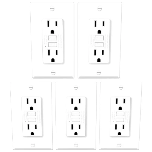 ELECTECK 5 Pack GFCI Outlets 15 Amp, Non-Tamper Resistant, Decor GFI Receptacles with LED Indicator, Ground Fault Circuit Interrupter, Wallplate Included, ETL Listed, White