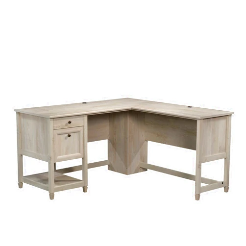 Sauder Edge Water L-Shaped Corner Desk with Storage Drawers and Open Shelf, in Chalked Chestnut