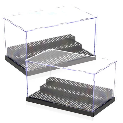 ZEAYEA 2 Pack Display Case for Minifigure Action Figures Blocks, Acrylic Display Box Storage with 3 Movable Steps, Dustproof Showcase for Collection Bricks Blocks Models Minifigures Building, Black