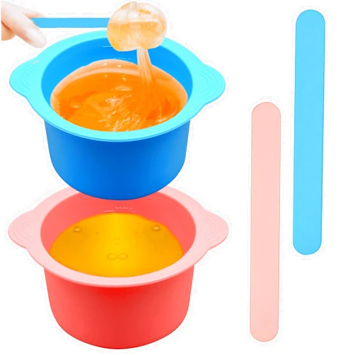HINGTAI 2 Pcs Silicone Wax Warmer Liner, Silicone Wax Bowl for Wax Warmer, Reuse Wax Melt Warmer Wax Pot Replacement, Non-Stick Wax Melt Liner with 2 Pcs Wax Spatula Sticks for Hair Removal (Blue, Pink)