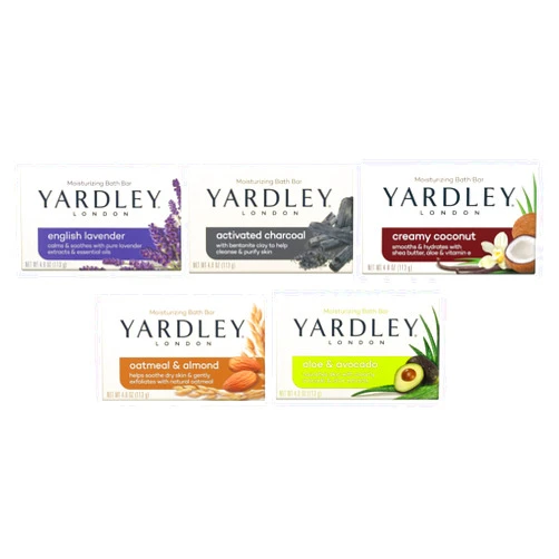 YANTOU Yardley London Bar Soap 5 Pack ~ Bar Soap Variety Pack | Yardley English Lavender, Charcoal, Oatmeal And Almond, Coconut, Aloe and Avocado (4oz)