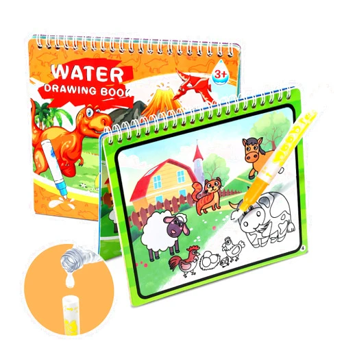 Kesote 2 Pack Water Coloring Book for Kids Toddlers with 2 Water Pens - Reusable Road Trip Toys Water Drawing Painting Books Toddler Stocking Stuffers, Dinosaur and Animal