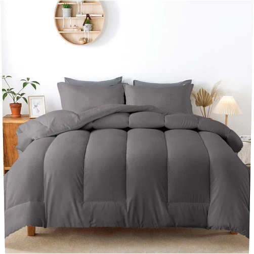 TONY'S TEXTILES 5 Piece Straight Line Pattern Comforter Set Premium Super Soft 600 GSM All Season | 1000 Thread Count | 100% Egyptian Cotton - Full/Queen Size, Dark Grey Color