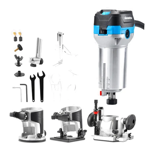 Genmitsu 1.25 HP Palm Trimmer Router Kit, Compact Router Wood Tool With Fixed Base & Plunge Base, 6 Variable Speeds 10000-30000 RPM, Perfect for CNC Woodworking & DIY Projects