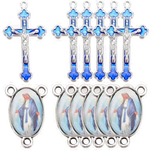 SUNNYCLUE 1 BOX 20Pcs Rosary Charms Cross Charms Bulk Crucifix Antique Silver Blue Enamel Oval Easter Tibetan Style Charms for Jewelry Making Charms DIY Crafting Necklace Bracelet Earring Beginners