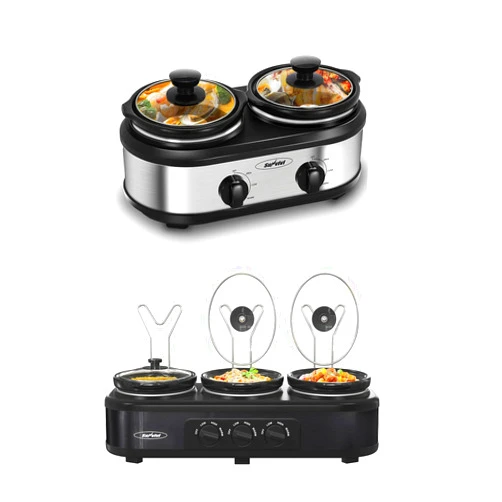 Sunvivi Slow Cooker, Dual and Black Triple Slow Cooker Buffet Server Multiple Pot Food Warmer, Slow Cooker Buffet Food Warmer Adjustable Temp Lid Rests Stainless Steel