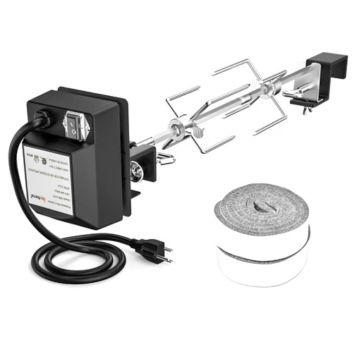 Skyflame Stainless Steel Rotisserie Kit with Heavy Duty Rotisery Motor & Accessories - Compatible with Large BGE | Kamado Joe | Pit Boss & Other Outer Diameter 21.5