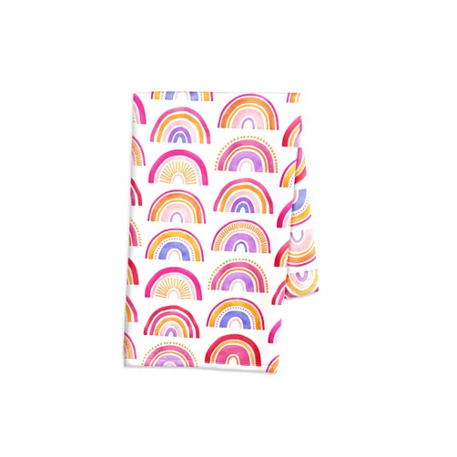 Handmade Rainbow Hand Towel - Watercolor Boho Rainbow Kitchen Towel - Bathroom Hand Towel - Cotton Terry Cloth - 15